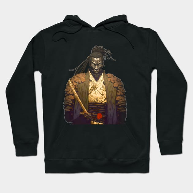 Yasuke the Black Samurai in Feudal Japan (1579) No. 1 on a Dark Background Hoodie by Puff Sumo